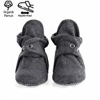 Organik Pamuk Bebek Patiği, Kaydırmaz Taban, Pamuklu Yenidoğan Pandufu Ev Kreş Ayakkabısı, Koyu Gri