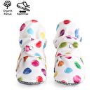 Organik Pamuk Bebek Patiği, Kaydırmaz Taban, Pamuklu Yenidoğan Pandufu Ev Kreş Ayakkabısı, Renkli Noktalar