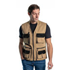 Şensel, Çok Cepli Yelek, Bej-Siyah -118E1357- Dört Mevsim-Vest