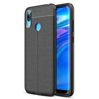 Microsonic Huawei Y7 Prime 2019 Kılıf Deri Dokulu Silikon Siyah