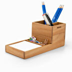 Woodsaka ProKit Çok Amaçlı Organizer - Kalemlik Not Kağıdı Kutusu Ataçlık Bir Arada - Model 3 - Kiraz Ağacından