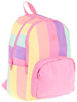 Kaukko Rainbow Kız Çocuk Üç Bölmeli İlkokul ve Ortaokul Çantası - Pembe Çok Renkli Çizgili - K1802