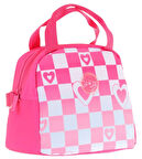 Kaukko Kız Çocuklarına Özel Pembe Mavi Dama Baskılı Beslenme Çantası (Isı Yalıtımlı) (K9063)