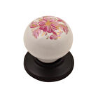 Gürçay Sude Porselen Kulp Siyah Pembe Çiçekli Düğme (2 Adet)