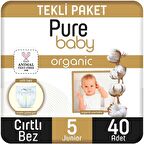 Pure Baby Organik Pamuklu Cırtlı Bez Tekli Paket 5 Numara Junior 40 Adet