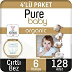 Pure Baby Organik Pamuklu Cırtlı Bez 4'Lü Paket 6 Numara Xlarge 128 Adet