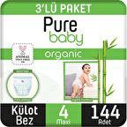 Pure Baby Organik Bambu Özlü Külot Bez 3'lü Paket 4 Numara Maxi 144 Adet