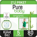 Pure Baby Organik Bambu Özlü Külot Bez 2'li Paket 5 Numara Junior 80 Adet