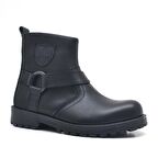 Chiron Hakiki Deri Siyah Fermuarlı Çocuk Çizme