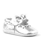 Hapshoe Kids Hakiki Deri Gümüş Fiyonklu Lastikli Bebek Patik