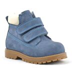Neson Hakiki Deri Mavi Kürklü Cırtlı Unisex Bebek Bot