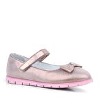 Rakerplus Hakiki Deri Pembe Simli Fiyonklu Cırtlı Kız Çocuk Babet Ayakkabı