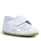 Hakiki Deri Gümüş Gri Cırtlı Bebek Patik Ayakkabı