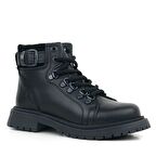 Gerçek Kürklü Hakiki Deri Siyah Bağcıklı Fermuarlı Çocuk Kar Botu