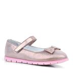 Rakerplus Hakiki Deri Pembe Simli Fiyonklu Cırtlı Kız Çocuk Babet Ayakkabı