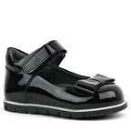 Rakerplus Siyah Rugan Fiyonklu Kız Bebek Babet Ayakkabı