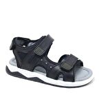 Rakerplus Hakiki Deri Siyah Konfor Tabanlı Cırtlı Çocuk Sandalet