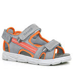 Hakiki Deri Gri Turuncu Çocuk Sandalet Ayakkabı