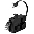İpek Yıldızı® Cep Tipi Telefon Tutuculu Makaralı Uzayıp Kısalabilen 3'ü 1 Arada USB Şarj Kablosu