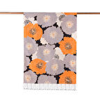 Ortanca Sepeti Desenli İpek Şal 05197 Turuncu