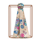 Yalı Bahçesi Desenli İpek Şal 05716 Fildişi