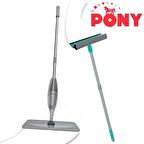 PONY SÜPER 2 Lİ SPREY MOP + TELESKOPİK SAPLI CAM SİLECEĞİ GRİ PASPAS TEMİZLİK SETİ