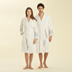 Derin Unisex Bornoz Ekru/Marin Mavi