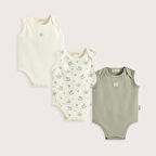Cute Cırcus 3'Lü Kolsuz Body Set Ekru/Yeşil