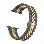 Watch Ultra 49mm Kordon Uyumlu KRD-36 Metal Strap Kayış CLO- Siyah-Rose Gold