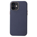 iPhone 12 Uyumlu Zore Leathersafe Wireless Kapak-Lacivert