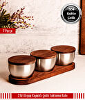 Bambu Kapak Çelik Çerezlik 7 Parça Sızdırmaz Saklama Kabı 9cm