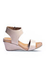 Bueno Shoes Gri Deri Kadın Dolgu Topuklu Sandalet 01wn0501