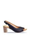 Bueno Shoes Lacivert Deri Kadın Topuklu Sandalet 01wn1517