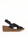 Bueno Shoes Siyah Deri Kadın Dolgu Topuklu Sandalet 01we3906