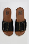 Bueno Shoes Siyah Deri Kadın Düz Terlik 01wu4206