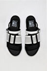 Bueno Shoes Siyah Beyaz Deri Kadın Sandalet 01wu3010
