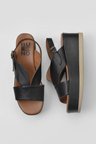 Bueno Shoes Siyah Deri Kadın Dolgu Topuklu Sandalet 01wy5800