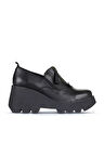 Bueno Shoes Siyah Deri Kadın Dolgu Topuklu Ayakkabı 01wz8401