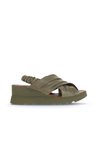 Bueno Shoes Haki Deri Kadın Dolgu Topuklu Sandalet 01wa0508