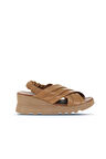 Bueno Shoes Taba Deri Kadın Dolgu Topuklu Sandalet 01wa0508