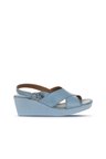 Bueno Shoes Mavi Deri Kadın Dolgu Topuklu Sandalet 01wy2411