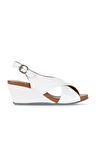 Bueno Shoes Beyaz Deri Kadın Dolgu Topuklu Sandalet 01wj1501