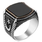 925 Ayar Gümüş Siyah Oniks Taşlı Ay Yıldızlı Erkek Yüzük