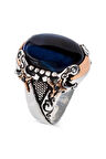 Kılıç Model Kapşon Kesim Mavi Kaplangözü Taşlı Gümüş Erkek Yüzük