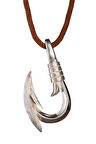 Erkek 925 Ayar Gümüş Kanca Kolye Deri Ipli