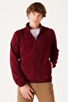 Regular Fit Normal Kesim Dik Yaka Fermuarlı Bordo Polar Ceket