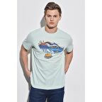 Regular Fit Normal Kesim %100 Pamuk Bisiklet Yaka Açık Mavi Tişört