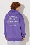Loose Fit Rahat Kesim Kapüşonlu İçi Polarlı Sırt Baskılı Mor Sweatshirt
