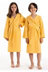 Kapşonlu Müslin Çocuk Bornoz Sarı 7-8 Yaş