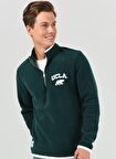 CORNING Yeşil Yarım Fermuarlı Nakışlı Polar Erkek Sweatshirt